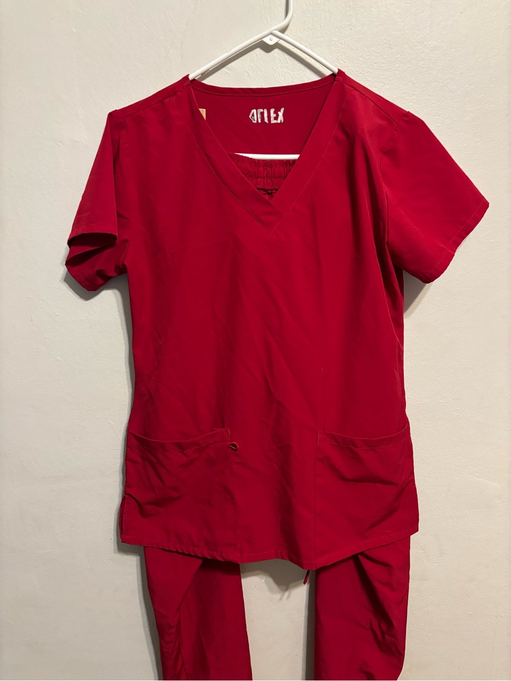 Women's V-Neck Scrub Top and Pant Set in Red -